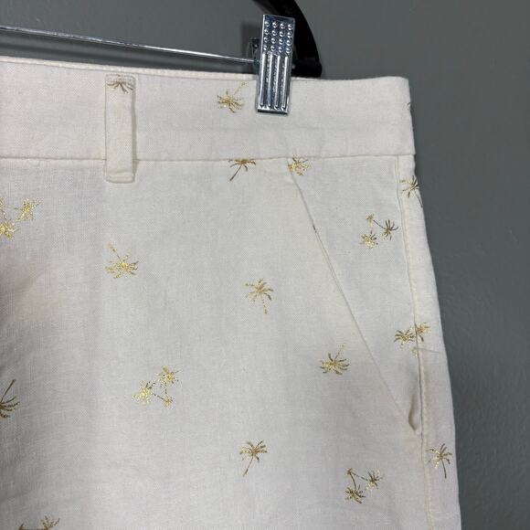 Old Navy Women's White Linen Blend Gold Palm Trees Everyday Shorts - Size 16 - Picture 2 of 7
